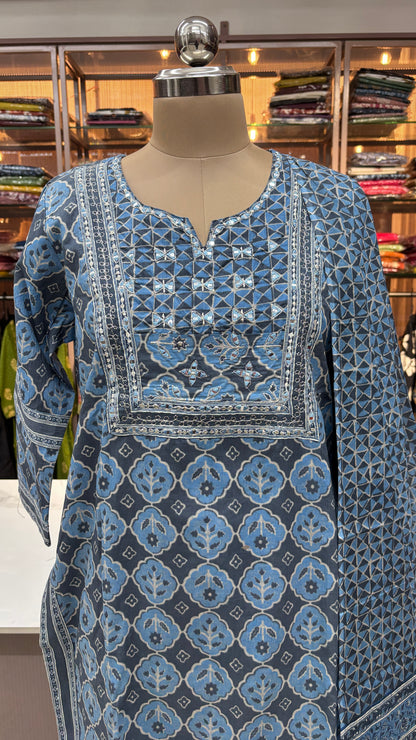 BLUE - PURE COTTON KURTA SET