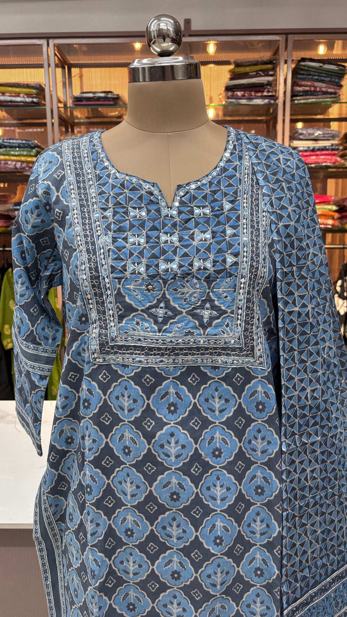 BLUE - PURE COTTON KURTA SET