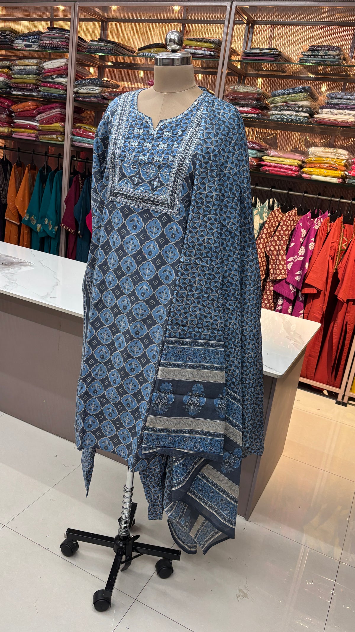BLUE - PURE COTTON KURTA SET