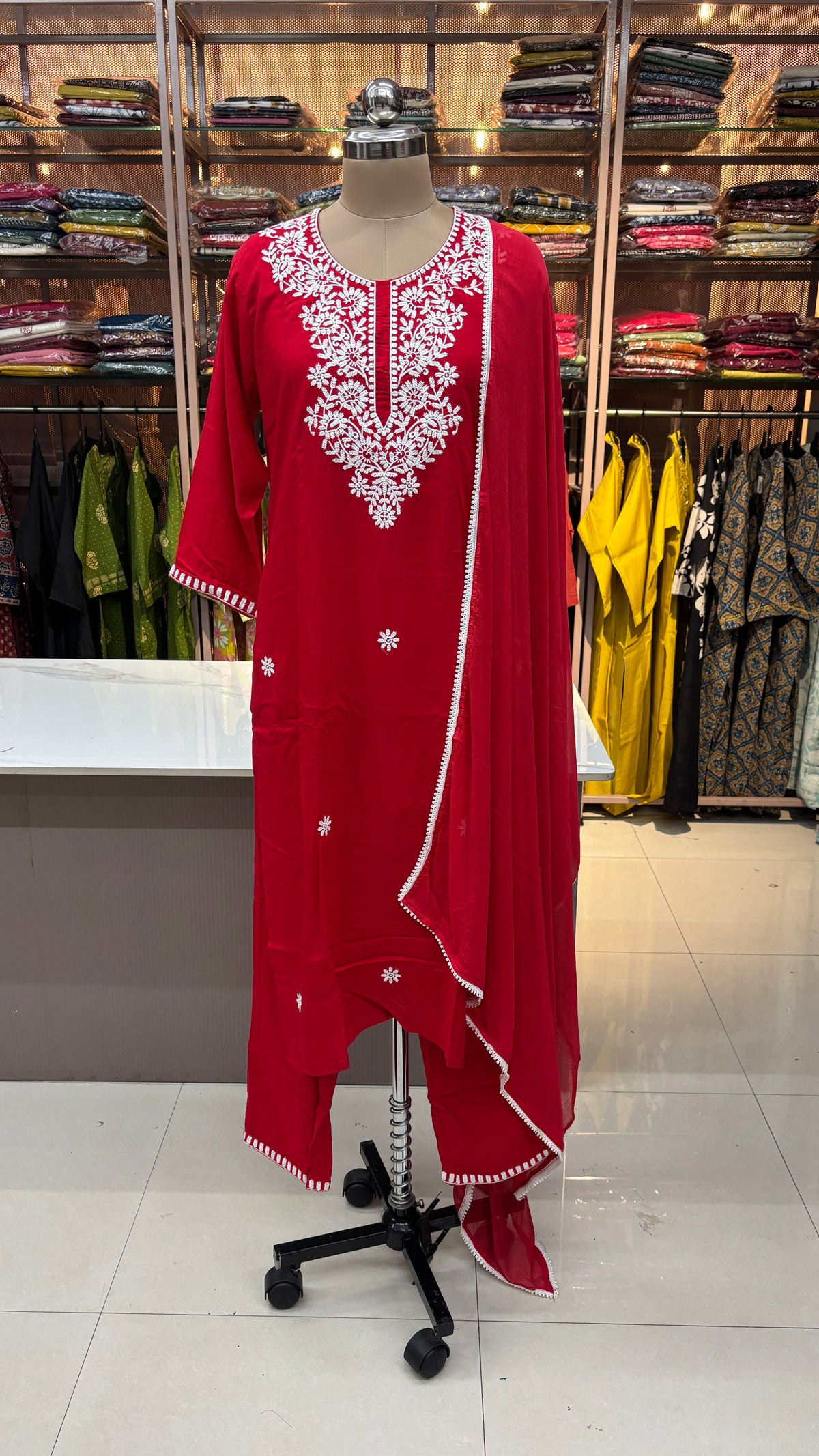 RED - RAYON KURTA SET