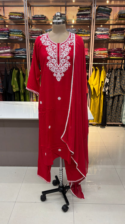 RED - RAYON KURTA SET