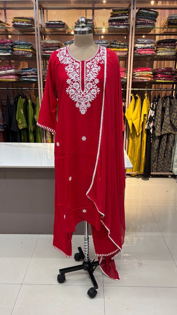 RED - RAYON KURTA SET
