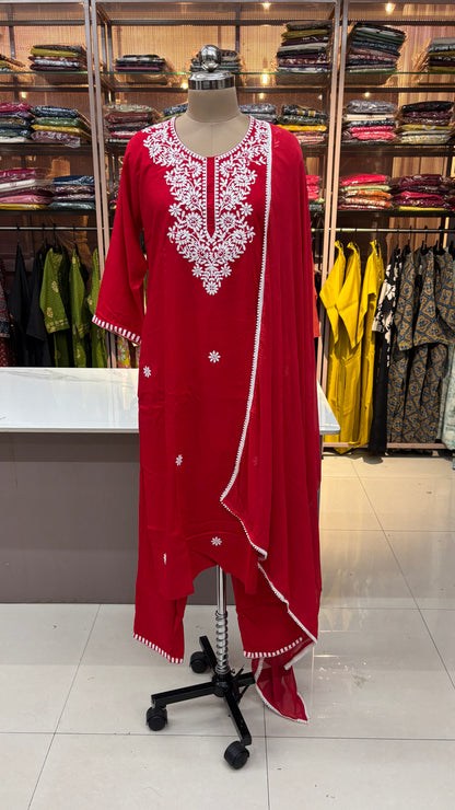 RED - RAYON KURTA SET