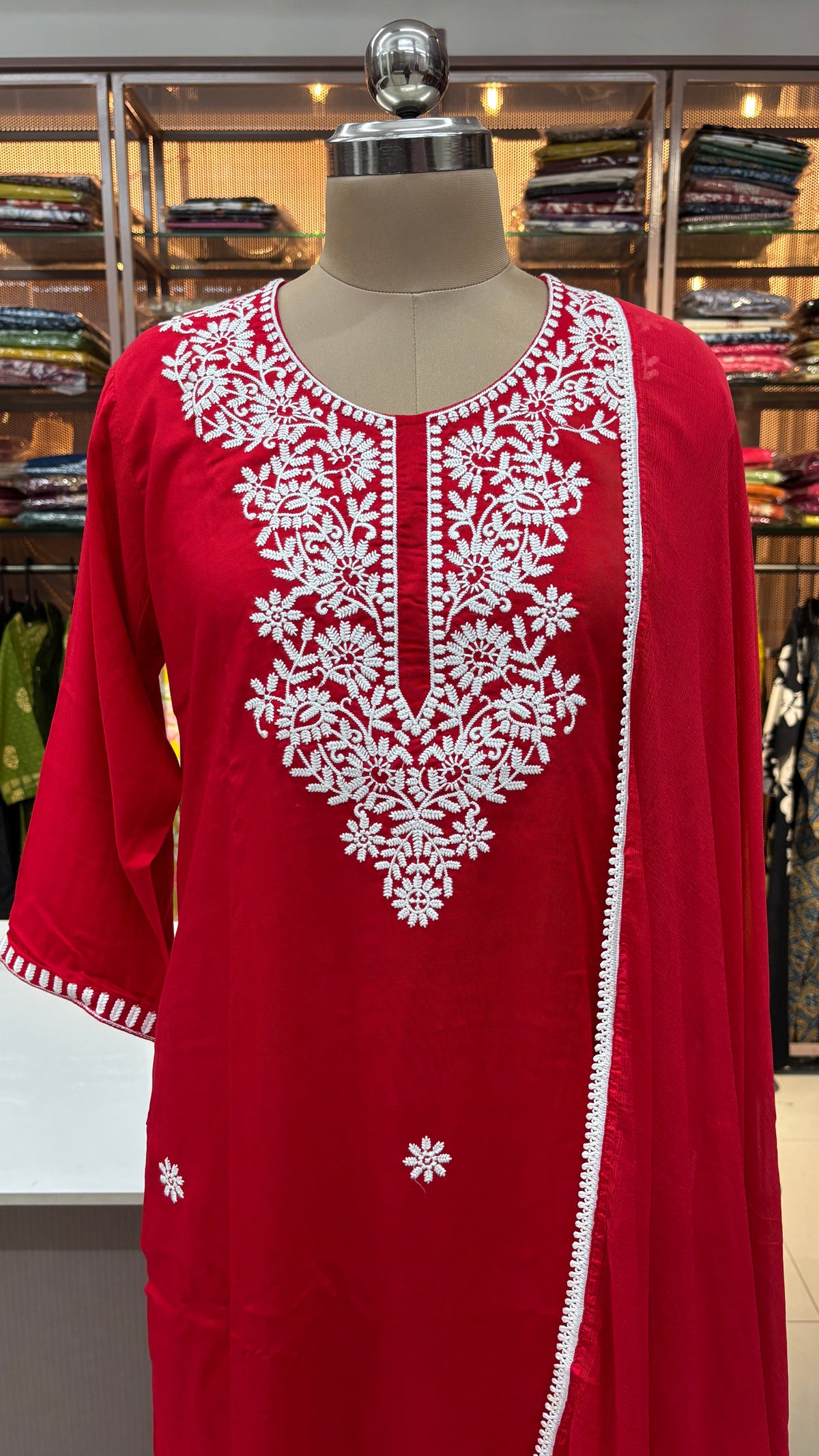RED - RAYON KURTA SET