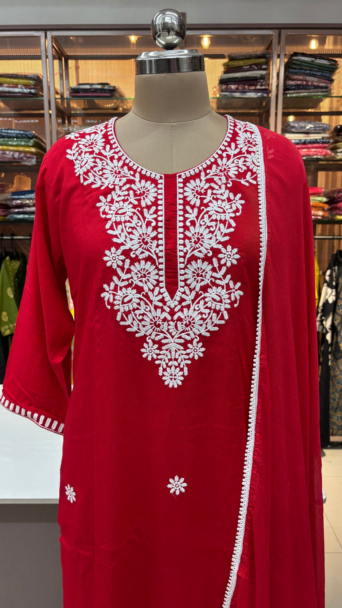 RED - RAYON KURTA SET