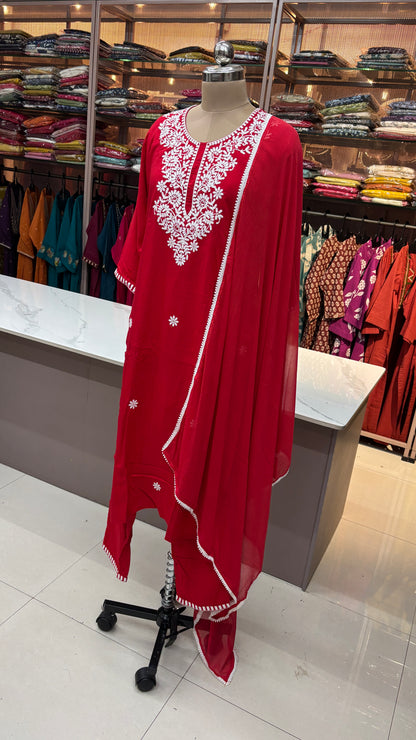 RED - RAYON KURTA SET