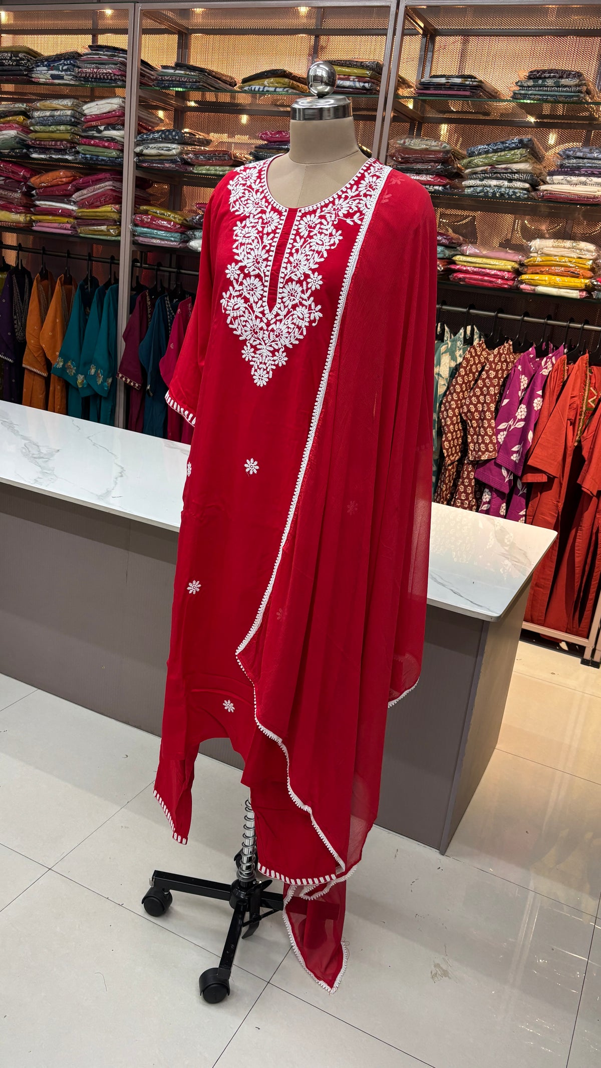 RED - RAYON KURTA SET