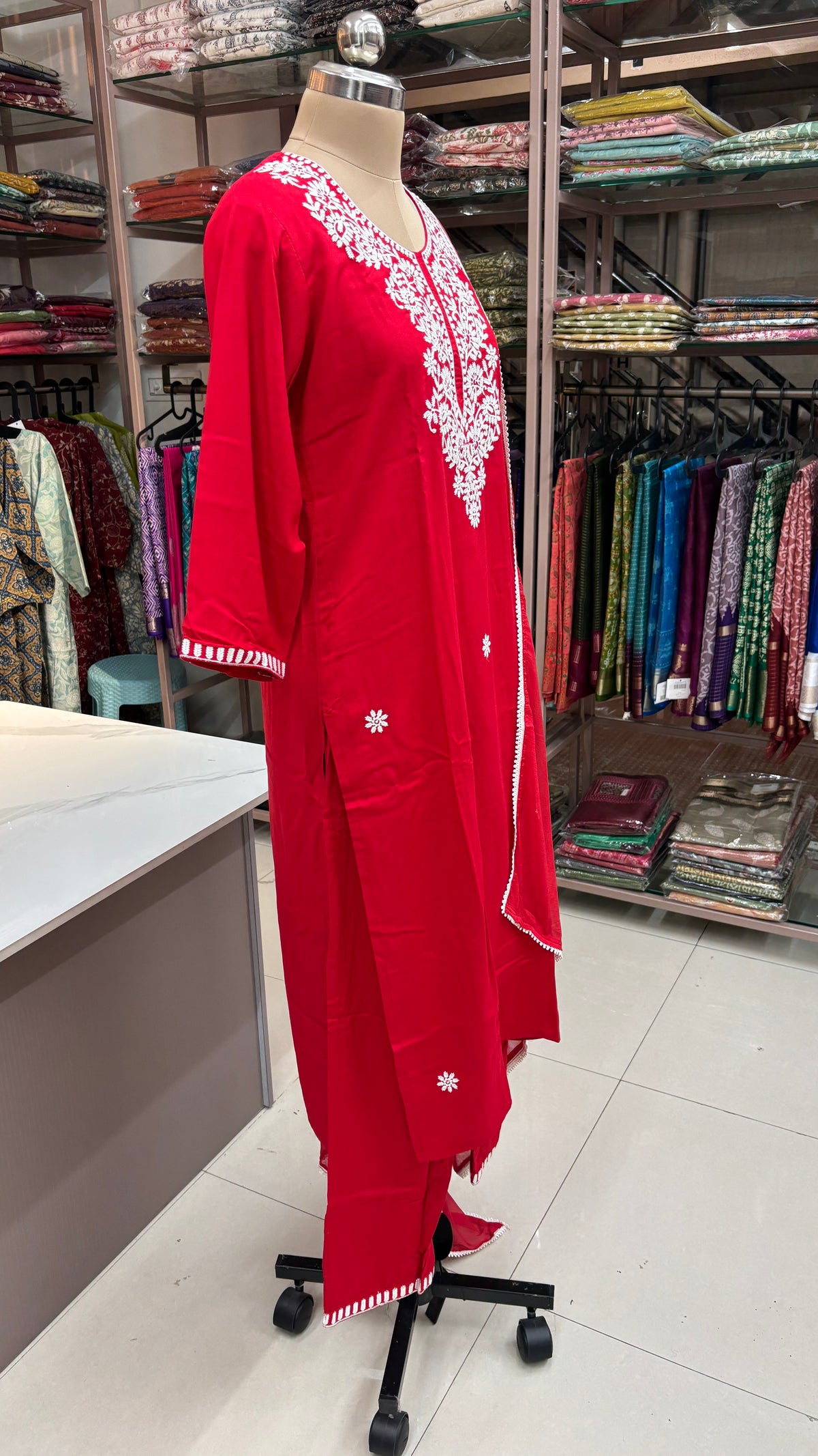 RED - RAYON KURTA SET