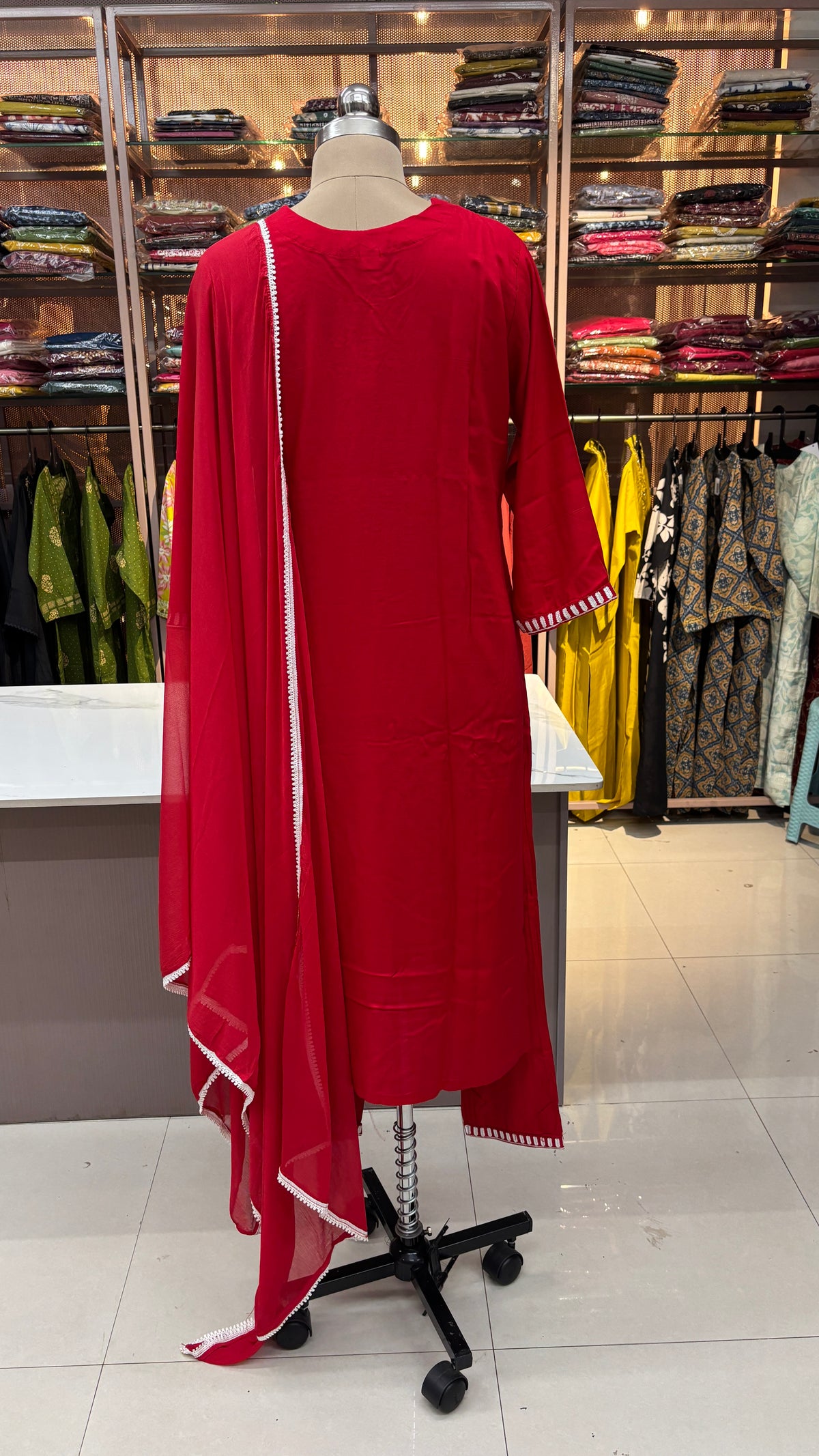 RED - RAYON KURTA SET