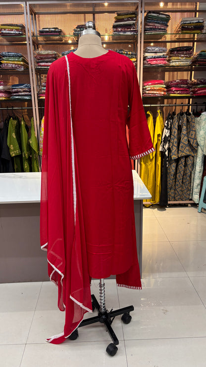 RED - RAYON KURTA SET