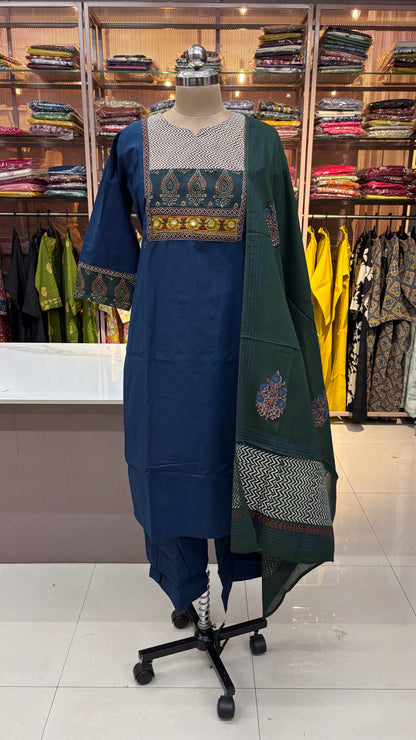 NAVY BLUE PURE COTTON KURTA SET