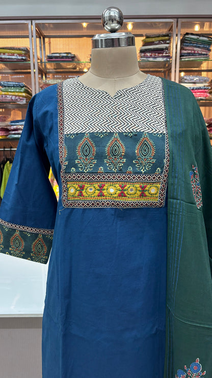 NAVY BLUE PURE COTTON KURTA SET