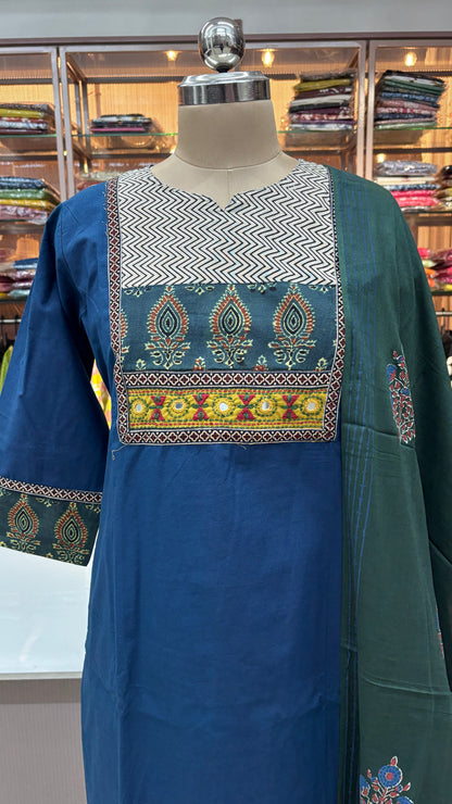 NAVY BLUE PURE COTTON KURTA SET