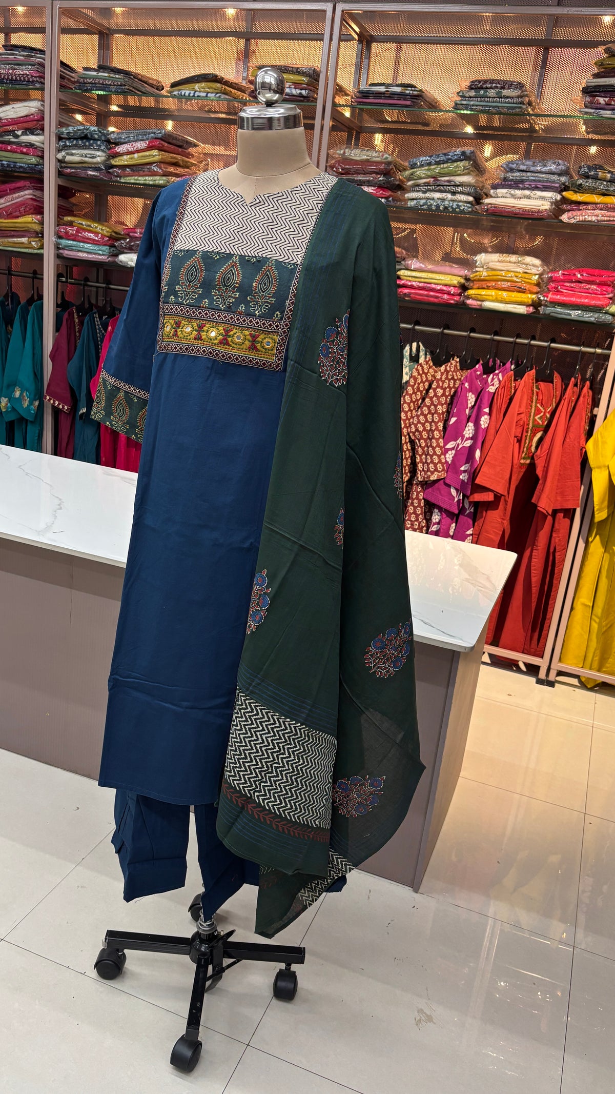 NAVY BLUE PURE COTTON KURTA SET