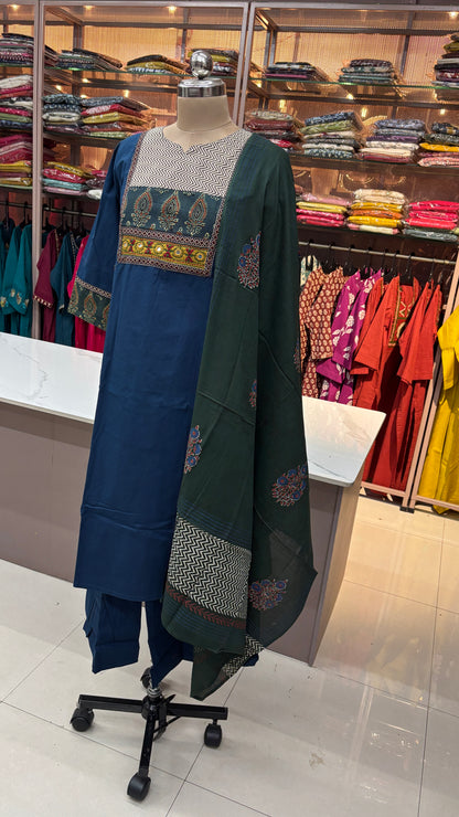 NAVY BLUE PURE COTTON KURTA SET