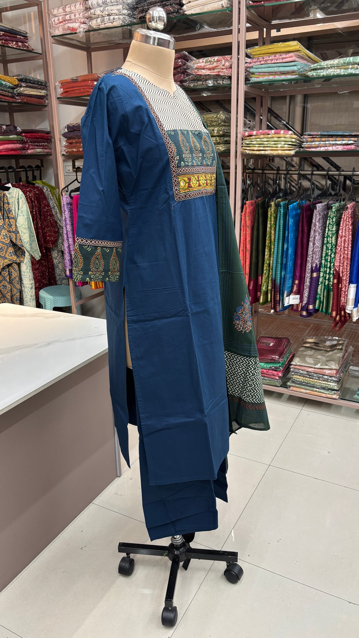 NAVY BLUE PURE COTTON KURTA SET
