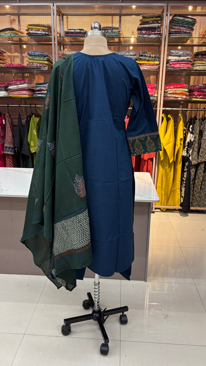 NAVY BLUE PURE COTTON KURTA SET