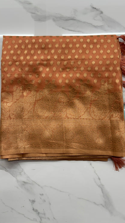 LIGHT ORANGE- BANARASI COTTON SAREE