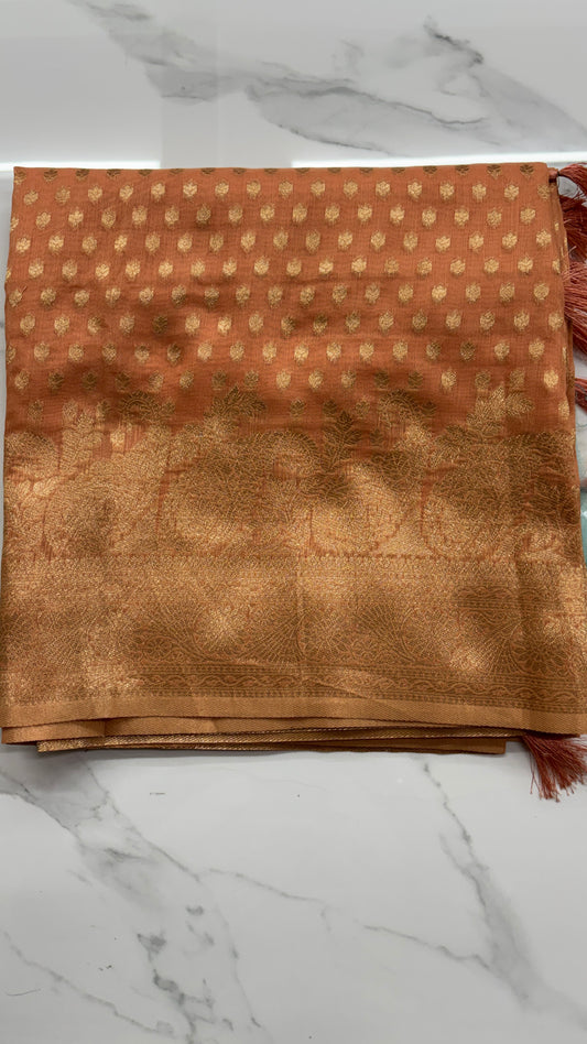 LIGHT ORANGE- BANARASI COTTON SAREE