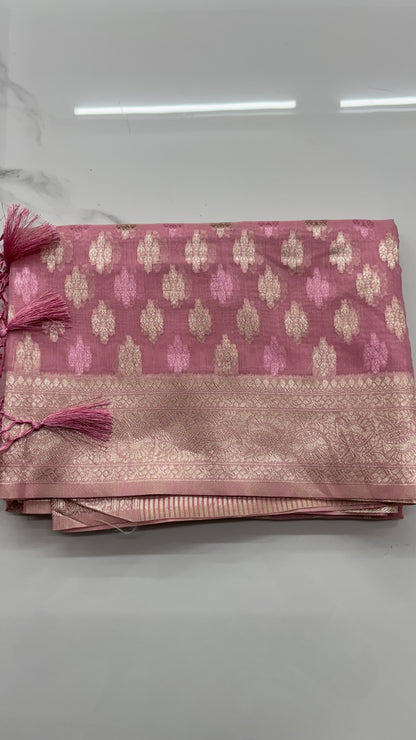 PINK WITH GOLD BUTTAS  - BANARASI COTTON SAREE