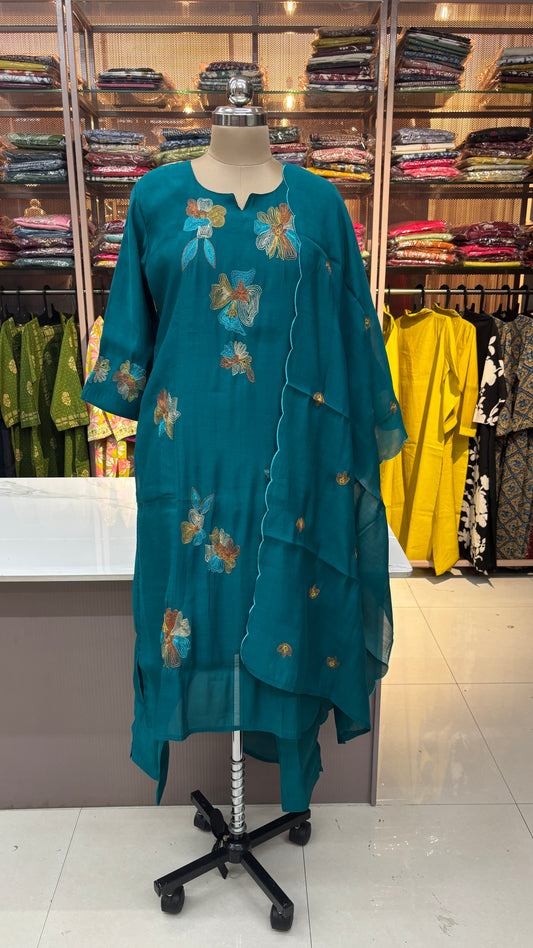 PEACOCK BLUE - MULCHANDERI FESTIVE SUIT