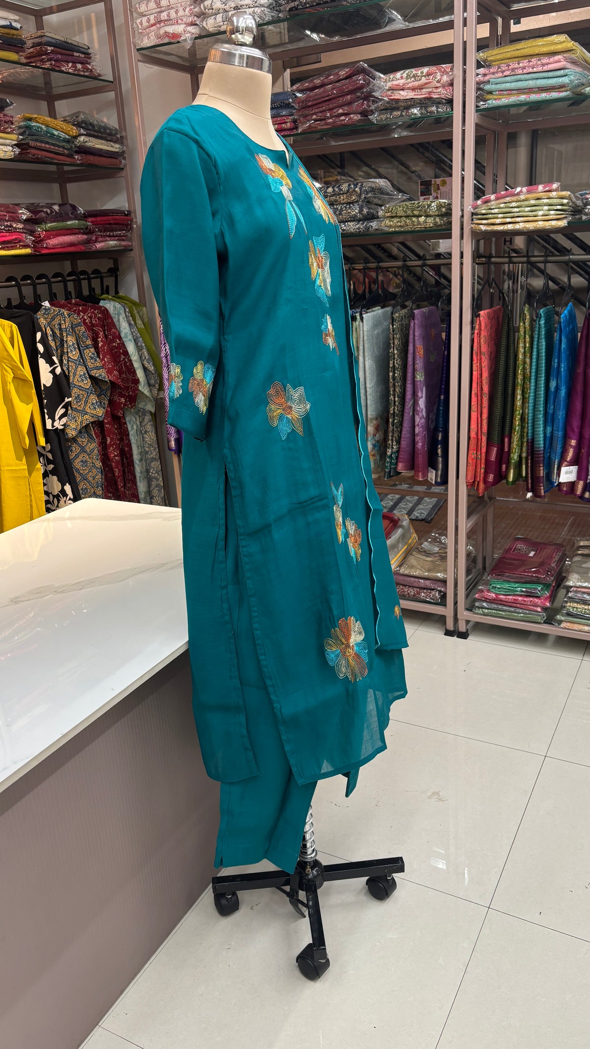 PEACOCK BLUE - MULCHANDERI FESTIVE SUIT