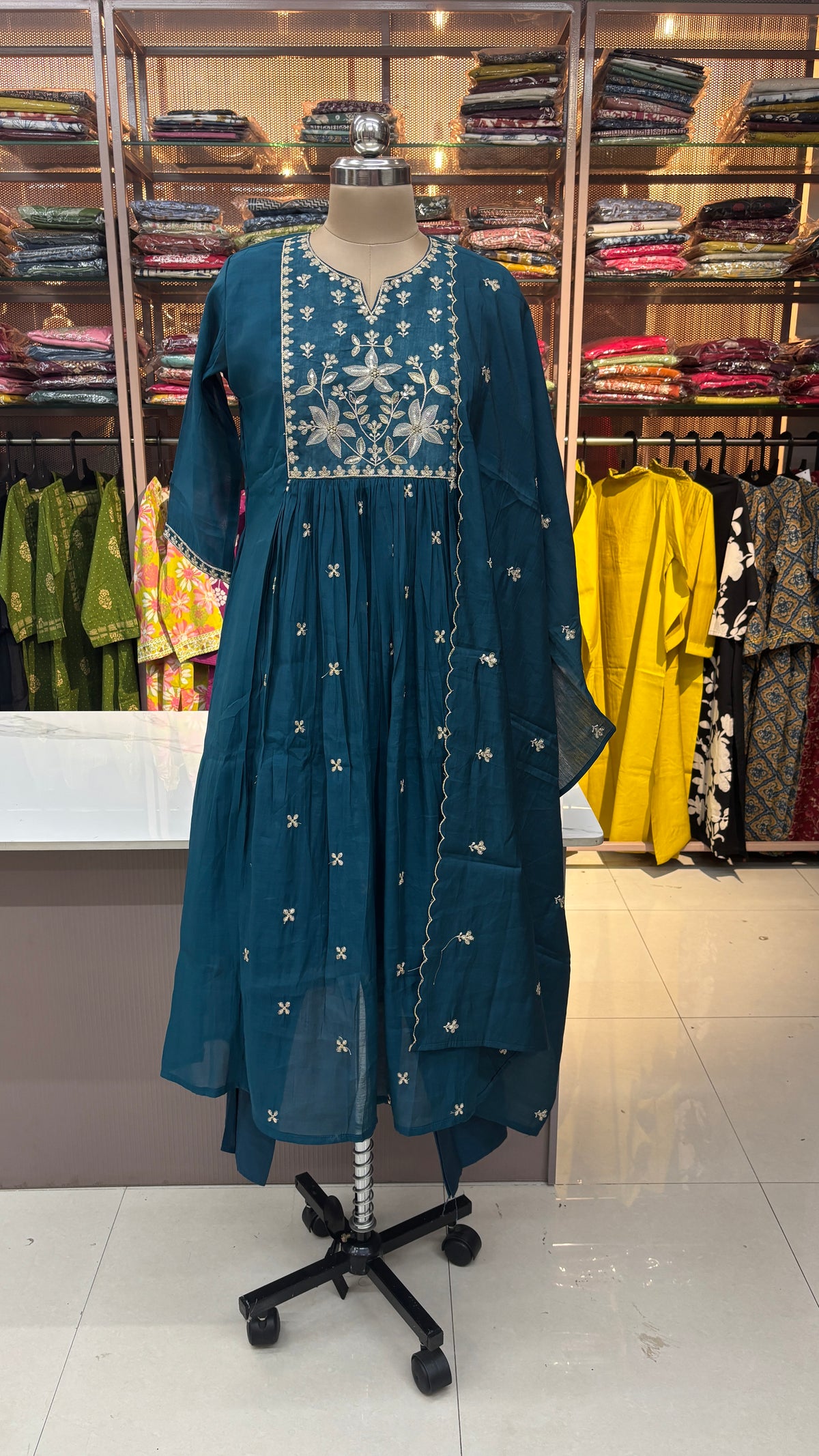 PEACOCK BLUE  - MULCHANDERI FESTIVE SUIT
