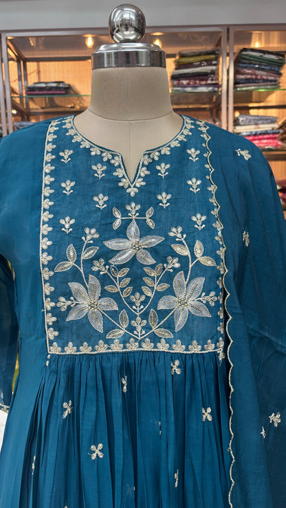 PEACOCK BLUE  - MULCHANDERI FESTIVE SUIT