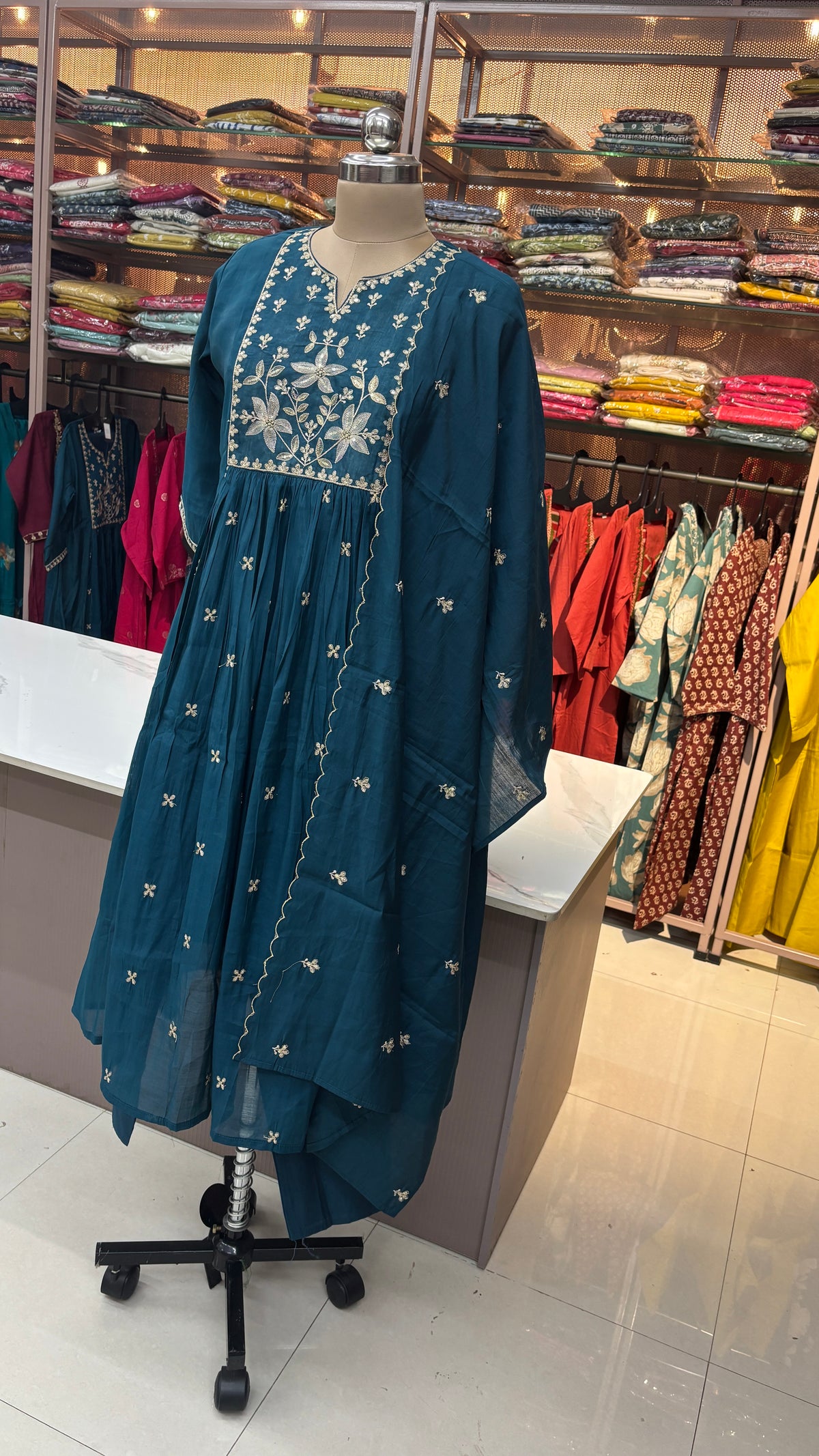 PEACOCK BLUE  - MULCHANDERI FESTIVE SUIT