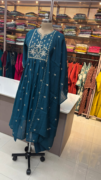 PEACOCK BLUE  - MULCHANDERI FESTIVE SUIT