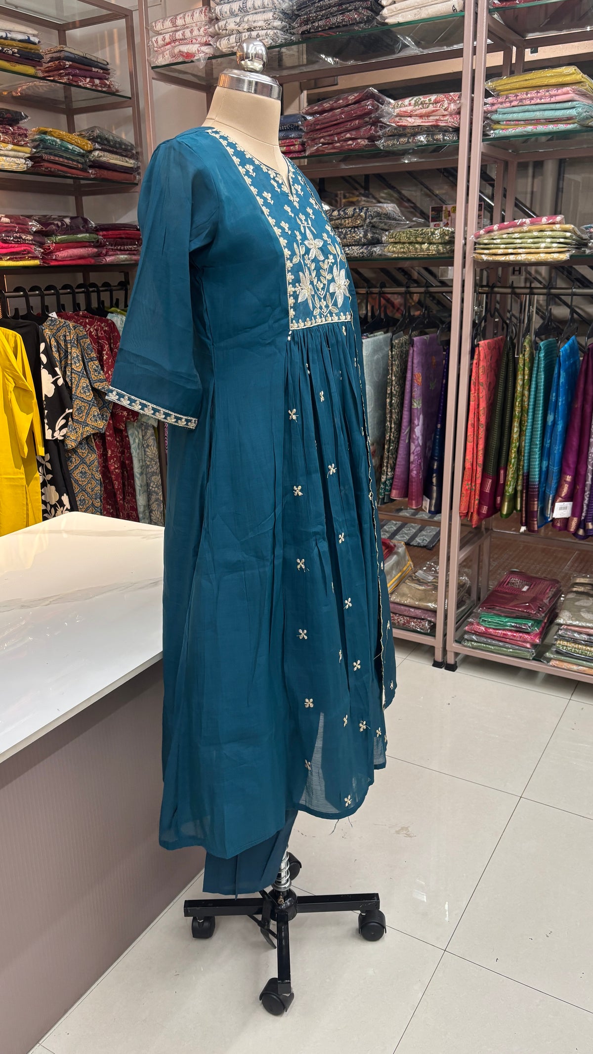 PEACOCK BLUE  - MULCHANDERI FESTIVE SUIT