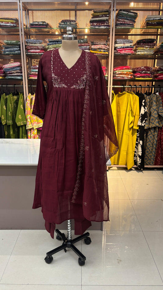 MAROON - MULCHANDERI FESTIVE SUIT