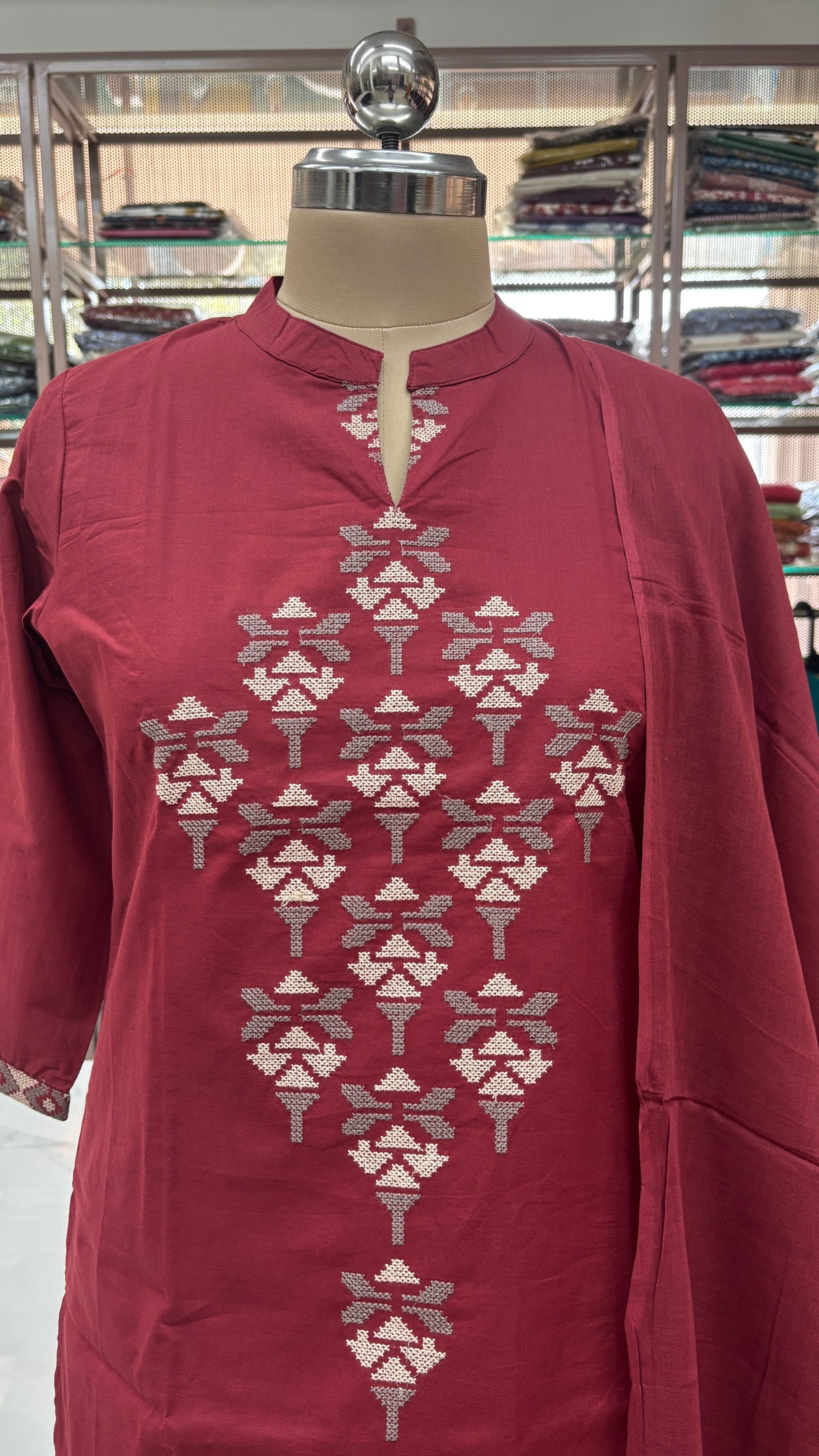 MAROON- PRINTED PURE COTTON KURTA SET