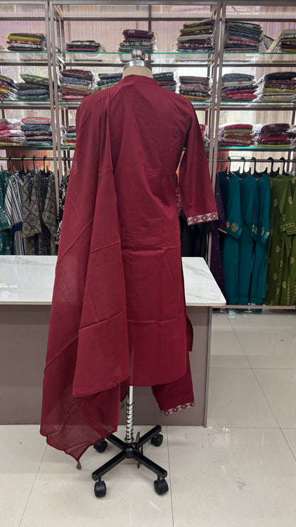 MAROON- PRINTED PURE COTTON KURTA SET