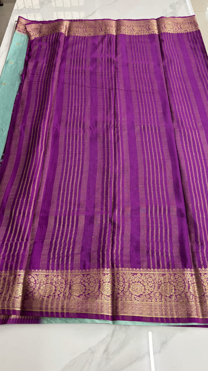 BLUE WITH PURPLE SEMI MYSORE CREPE SILK