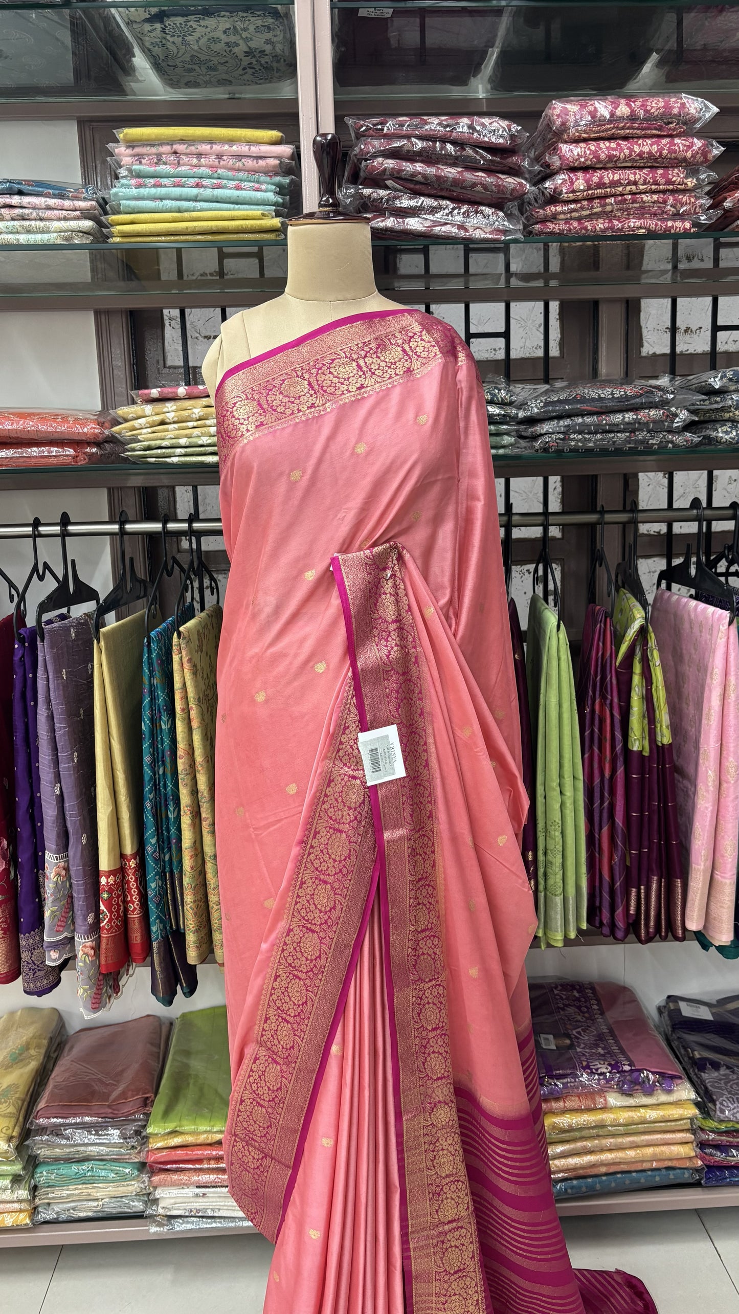 BABY PINK WITH PINK SEMI MYSORE CREPE SILK