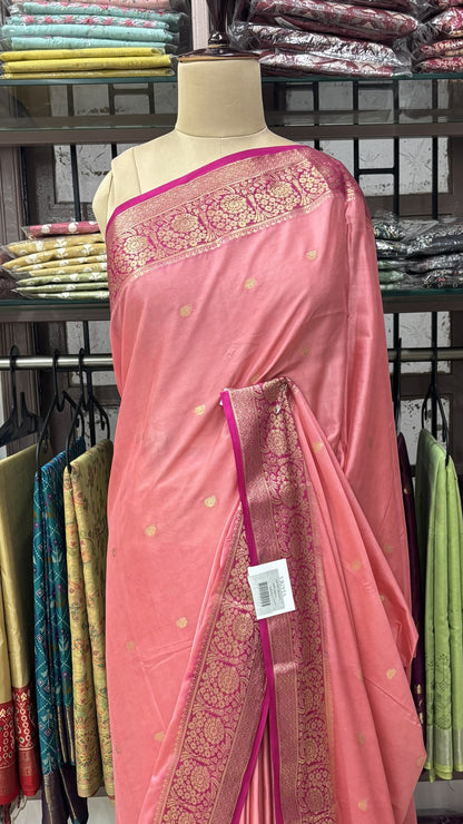 BABY PINK WITH PINK SEMI MYSORE CREPE SILK