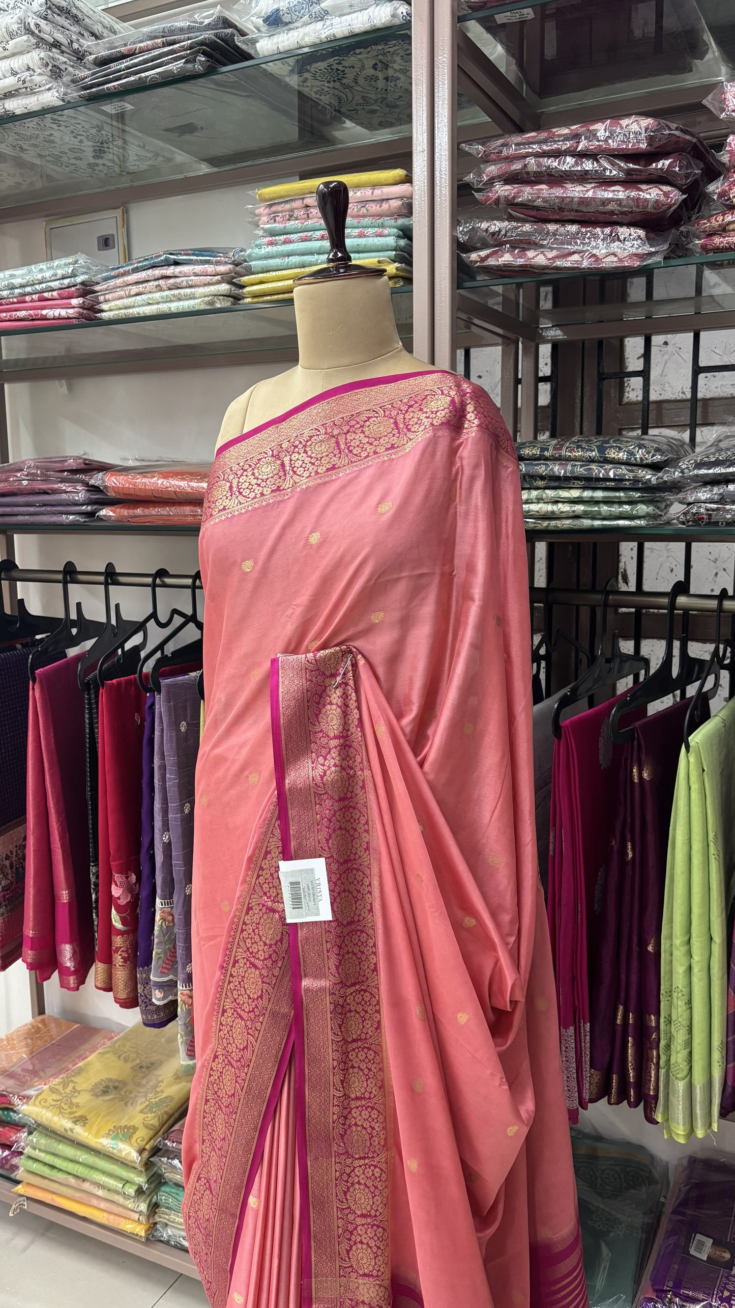 BABY PINK WITH PINK SEMI MYSORE CREPE SILK