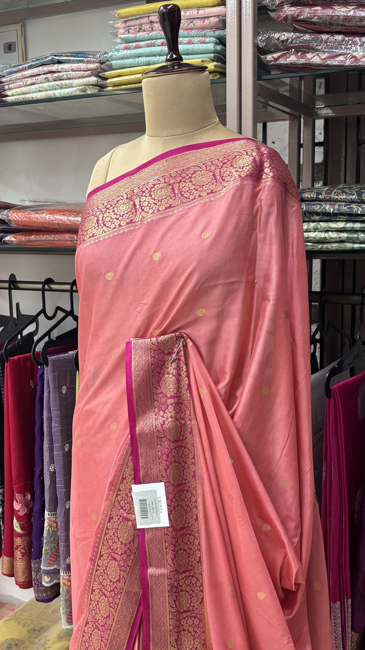 BABY PINK WITH PINK SEMI MYSORE CREPE SILK