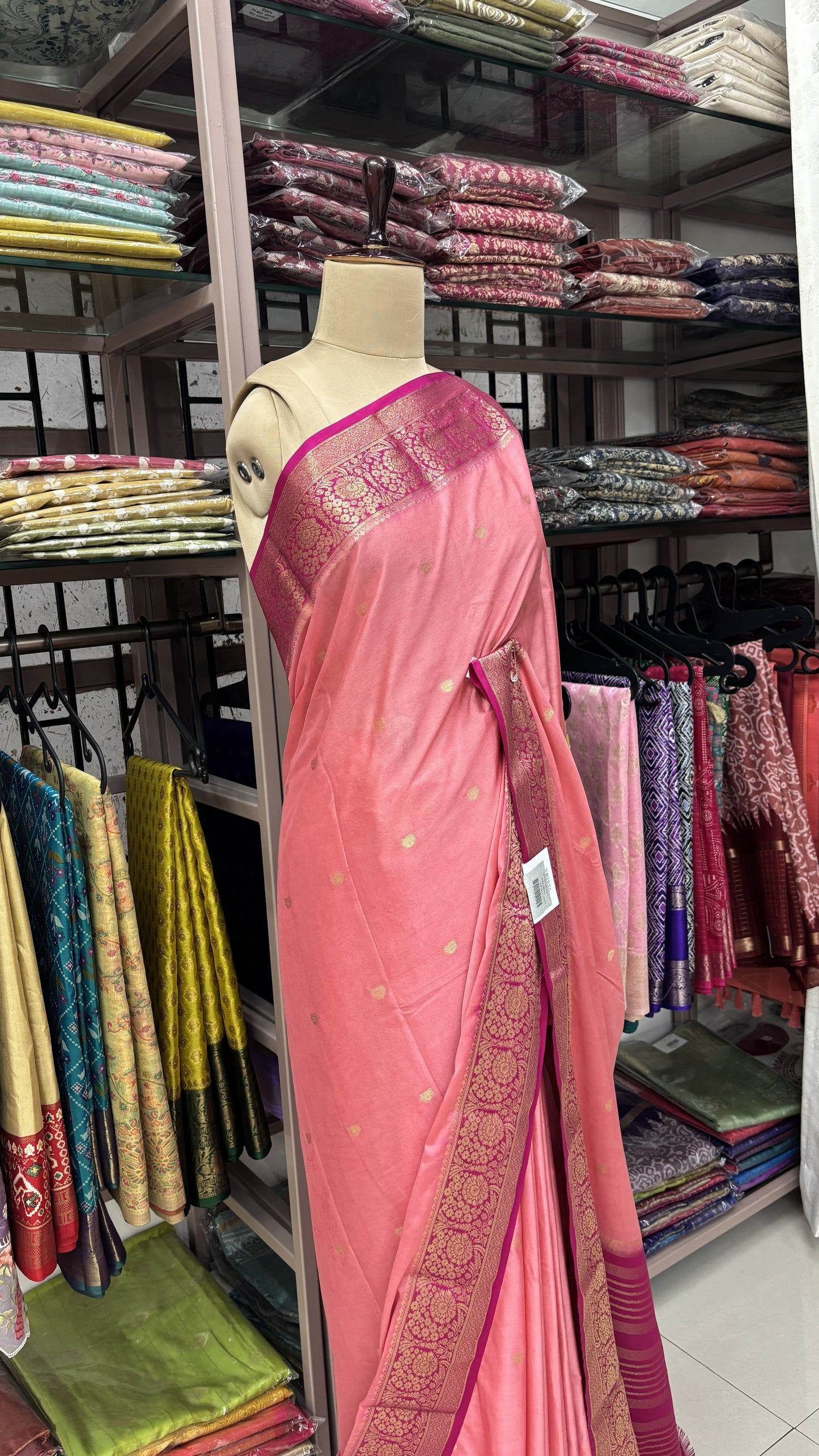 BABY PINK WITH PINK SEMI MYSORE CREPE SILK