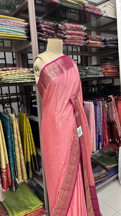 BABY PINK WITH PINK SEMI MYSORE CREPE SILK