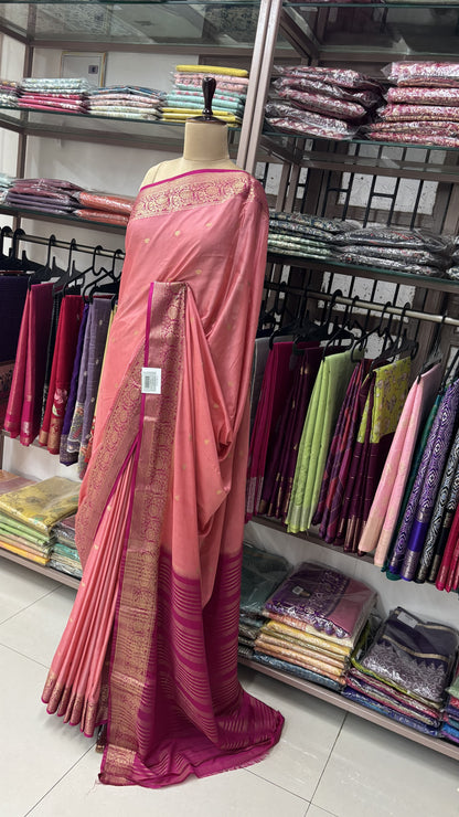 BABY PINK WITH PINK SEMI MYSORE CREPE SILK
