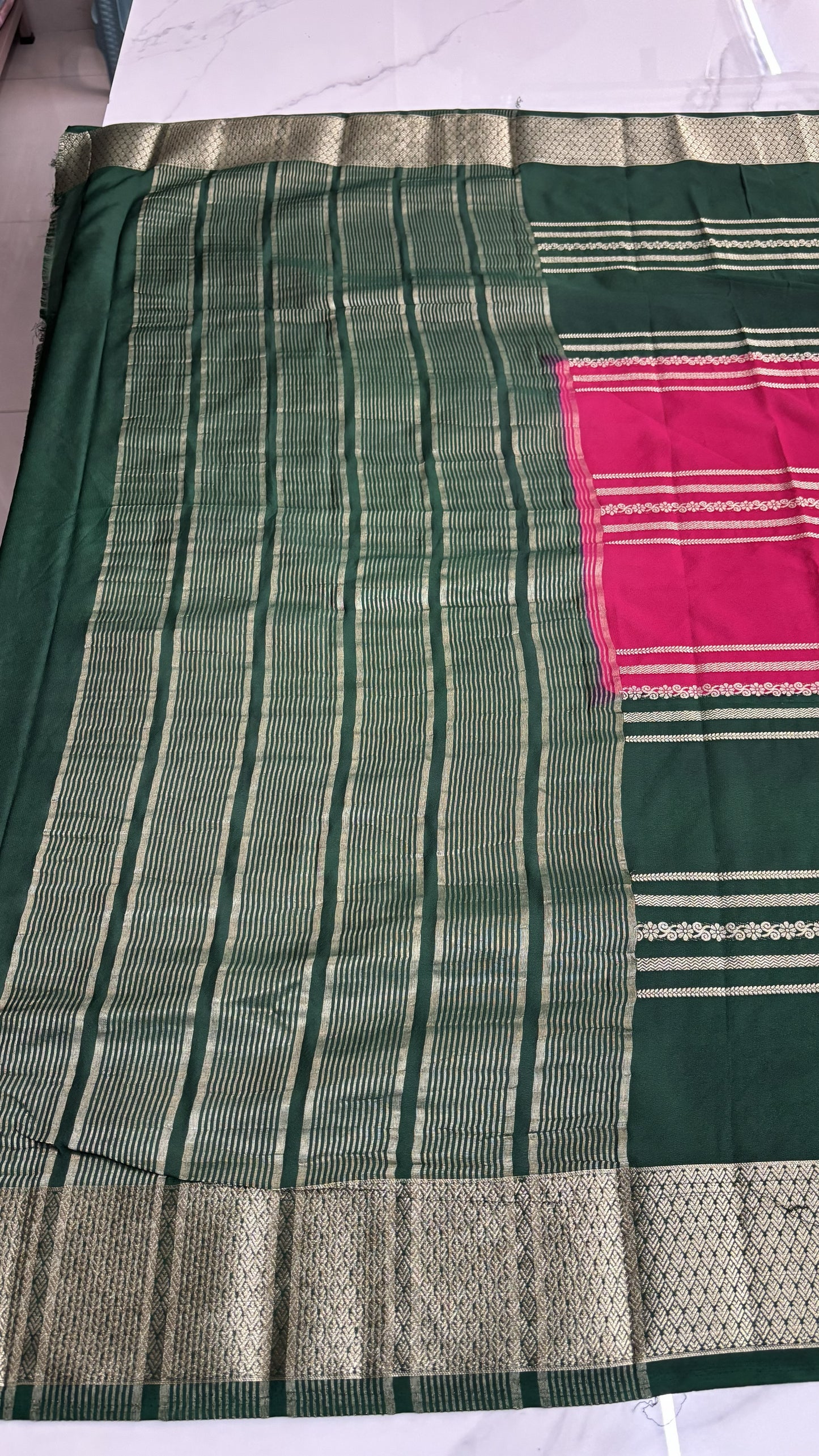 PINK WITH GREEN MYSORE SILK