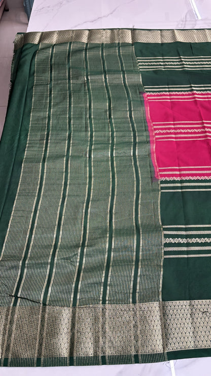 PINK WITH GREEN MYSORE SILK
