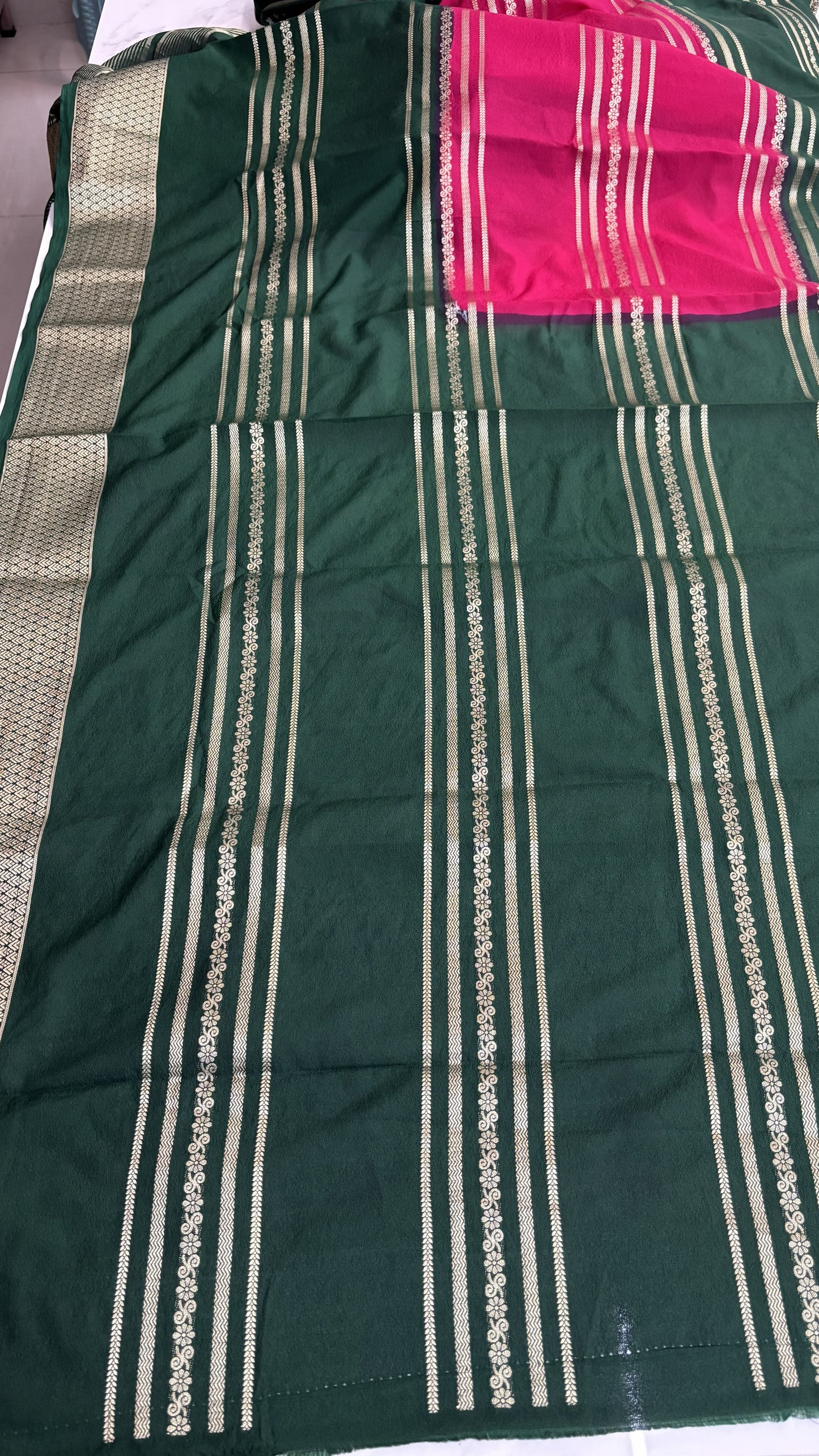 PINK WITH GREEN MYSORE SILK