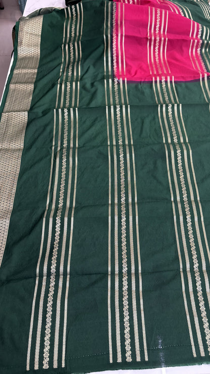 PINK WITH GREEN MYSORE SILK
