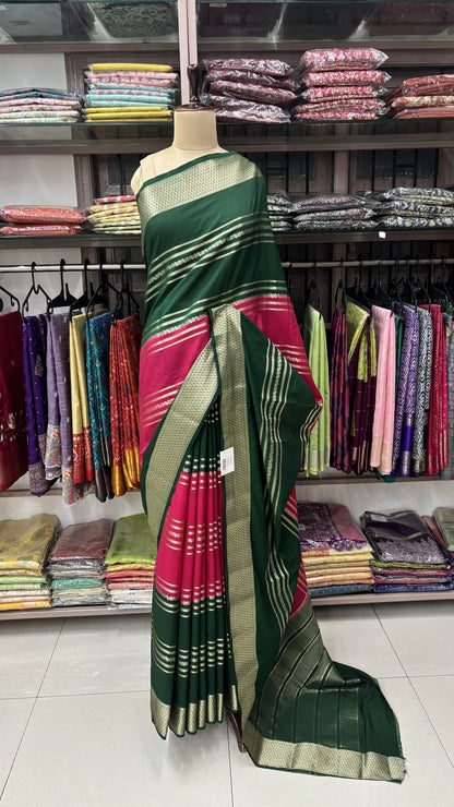 PINK WITH GREEN MYSORE SILK