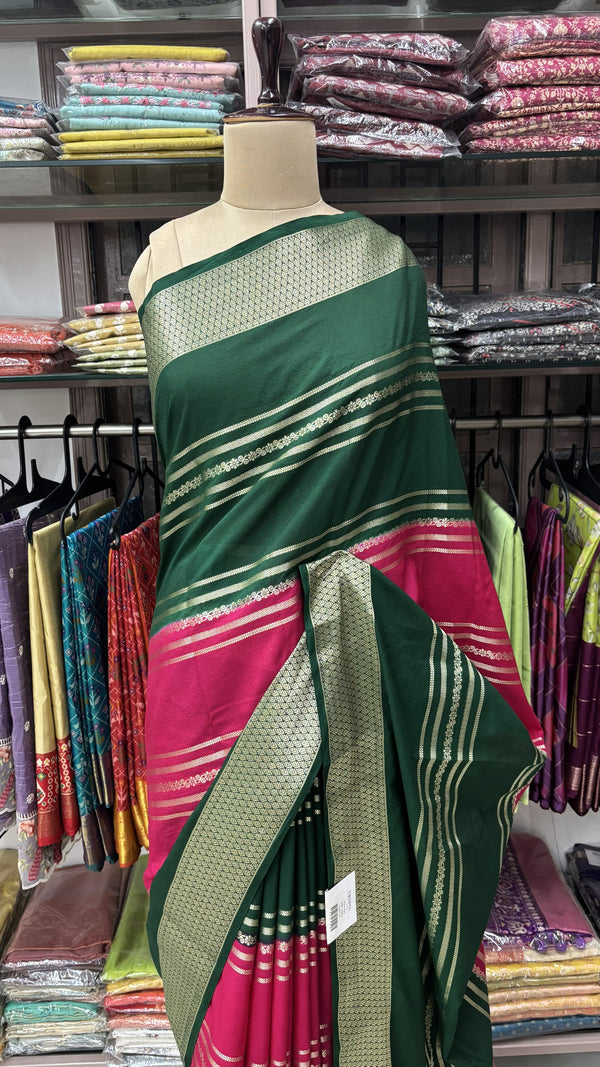 PINK WITH GREEN SEMI MYSORE SILK