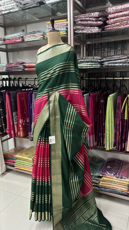 PINK WITH GREEN MYSORE SILK