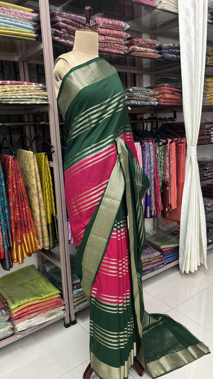 PINK WITH GREEN MYSORE SILK